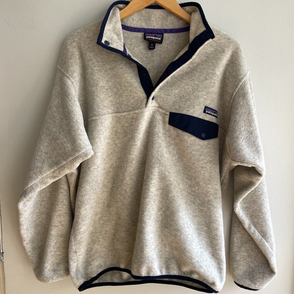 Men's Patagonia Lightweight Synchilla Snap-T Fleece Pullover Oatmeal/Dark Blue